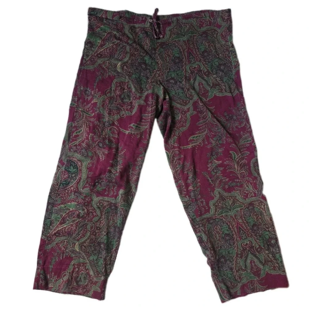 Lauren Ralph Lauren Pajama Set Womens M Maroon Paisley Gold Crest Sleepwear PJ